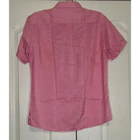 DELCARINO Men's M Short Sleeve Button Up Linen Shirt Summer Casual Pocket Pink - Picture 3 of 8
